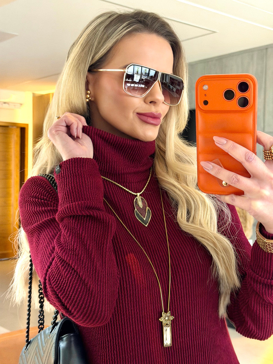 Vestido Midi Tricot Canelado Vinho